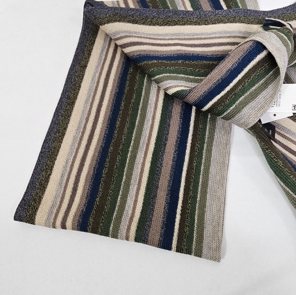 The Men's Store Bloomingdales Striped Knit Scarf Olive Neutral NWT - Picture 2 of 3